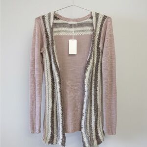 BKE Pink and Brown Striped Cardigan